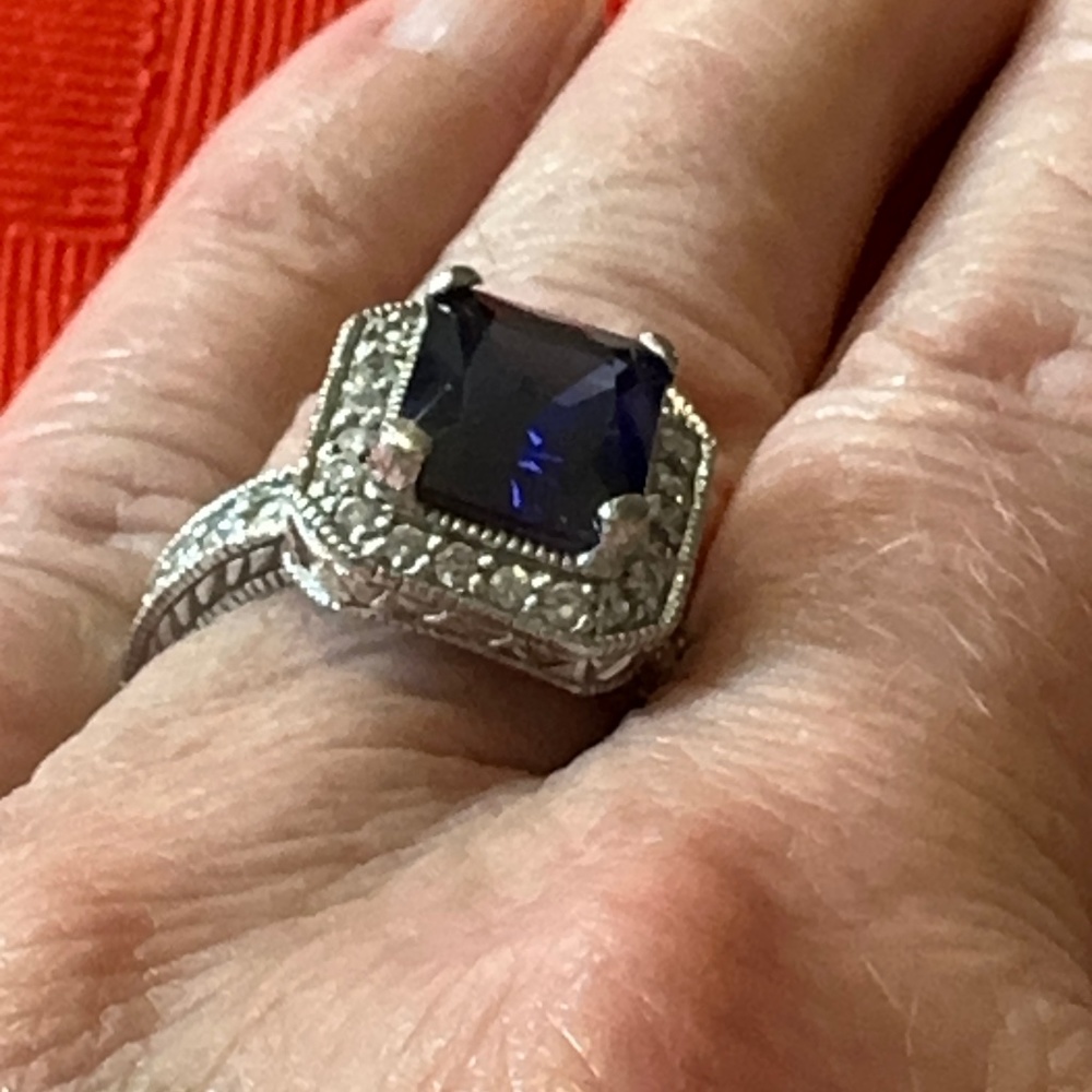 IMITATION TANZINITE, SILVER RING, SIZE 7..STAMPED